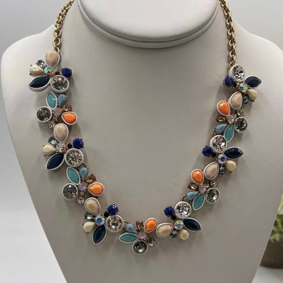 J. Crew Brulee Multi Color Bright White Blue Coral Rhinestone Crystal 
Necklace - Picture 1 of 9